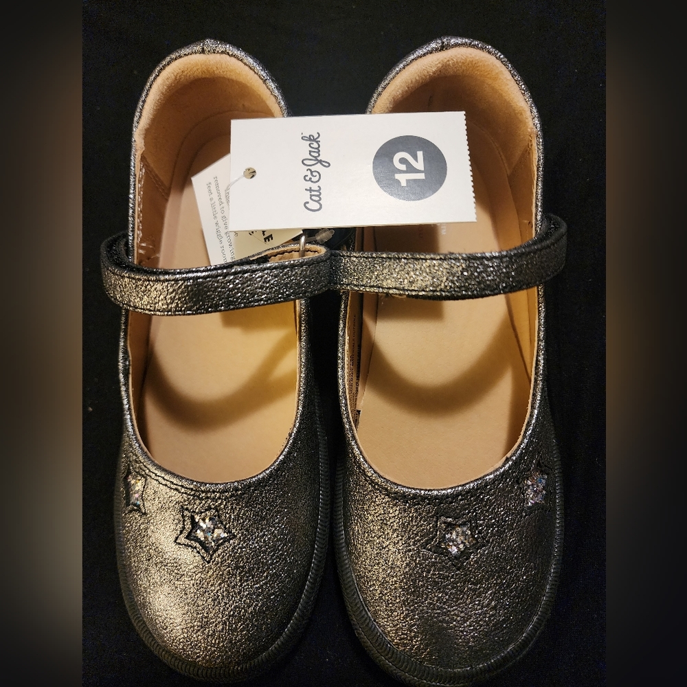 Cat & Jack Pewter Annabelle Style Glitter Star Cut Outs Girls Toddler size 12